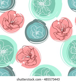 Apple flowers seamless vector patten. Botanical vintage wallpaper or textile