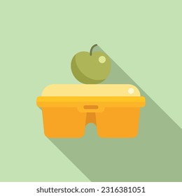 Apfel- und Lebensmittelcontainer-Symbol, flacher Vektorgrafik. Schulessen. Obstkasten