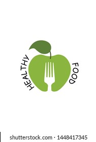 Apple and fork on white background