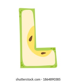 Apple en forma de letra L - diseño de letras de frutas. Ilustración vectorial.