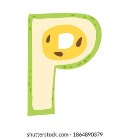 Apple in a form of letter P - fruit lettering design. Vector illustration.