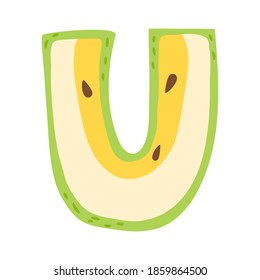 Apple en forma de letra U - diseño de letras de frutas. Ilustración vectorial.