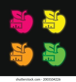 Apple four color glowing neon vector icon