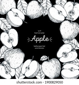 Marco de Apple, ilustración dibujada a mano. Ilustración vectorial de sketch de Apple. Plantilla de diseño de Apple . Marco vintage.
