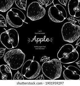 Apple frame, hand drawn illustration. Apple sketch vector illustration. Apple design template . Vintage frame.
