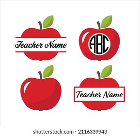 Apple frame Teacher monogram Back to School