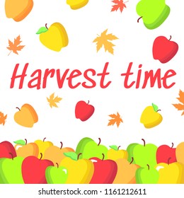 Apple frame vector illustration. Harvest time. Vector card design with apples and fall. Vivid colors, perfect as a background for sale banners, discount flyers etc.