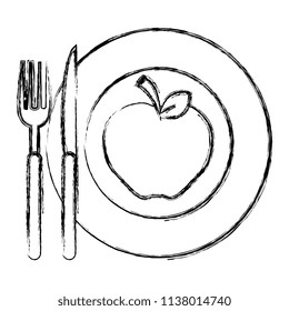 apple fresh in dish with cutleries