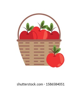 apple fresh fruit in basket vector illustration design