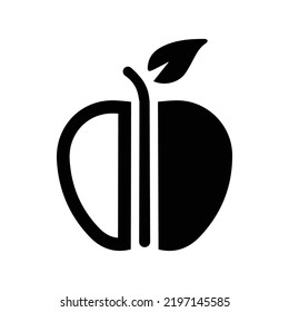 Apfel, frisch, Fruchtsymbol. Schwarze Vektorgrafiken.