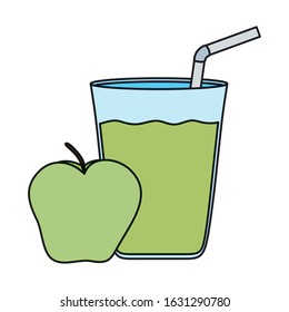 apple fresh fruit with juice glass vector illustration design