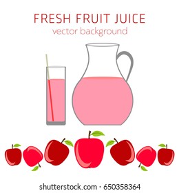 Apple fresh fruit juice, vector background, healthy eating, postcard