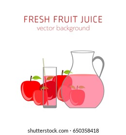 Apple fresh fruit juice, vector background, healthy eating, postcard