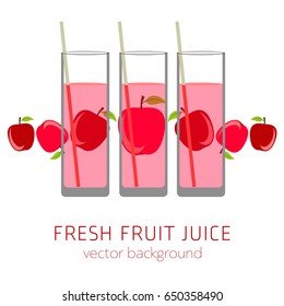 Apple fresh fruit juice, vector background, healthy eating, postcard