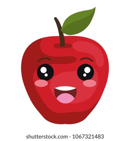apple fresh fruit kawaii character