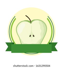 apple fresh fruit with ribbon frame vector illustration design