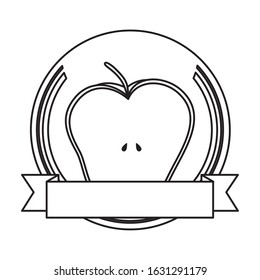 apple fresh fruit with ribbon frame vector illustration design