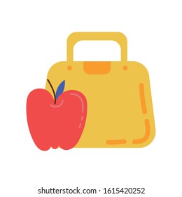 apple fresh fruit with schoolbag vector illustration design