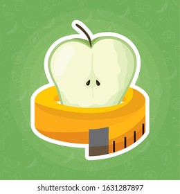 apple fresh fruit with tape measure vector illustration design