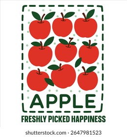 Apple Freshly Picked Happiness - Summer fruits T-shirt vector, Retro Summer Beach Vibes, kawaii fruit food Tees, Fruit Quote For Shirts