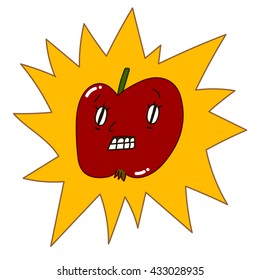 apple with a frightened face