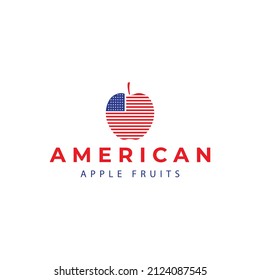 apple fruit with american flag logo vector icon symbol illustration design