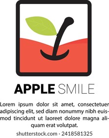 apple fruit base logo design concept. apple red color top of stem like smiling. leaf one. colored logo. fruit logo template