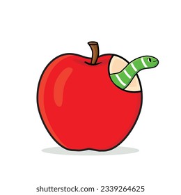 Apple. Apple fruit. bitten apple. Apple cartoon vector icon design illustration. worms eat apples