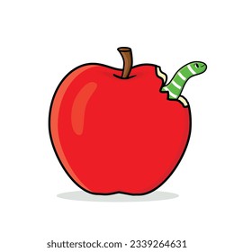 Apple. Apple fruit. bitten apple. Apple cartoon vector icon design illustration. worms eat apples