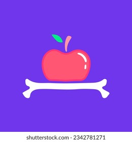 Apple fruit and bone, illustration for t-shirt, sticker, or apparel merchandise. With doodle, retro, groovy, and cartoon style.