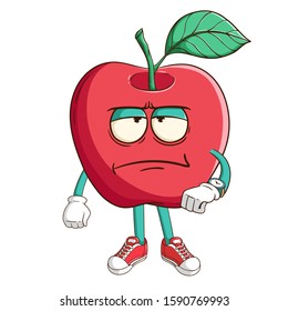 Apple fruit cartoon character tired waiting someone with funny mad expression