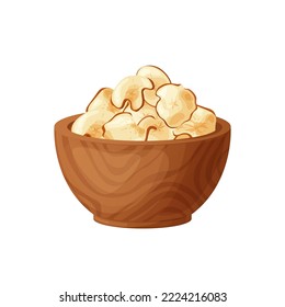 Apple fruit chips dry crips slice in wood bowl. Organic food baked delicious. Vector illustration.