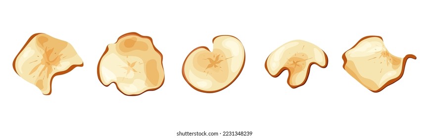 Apple fruit chips dry crips slice. Organic food baked delicious. Vector illustration.