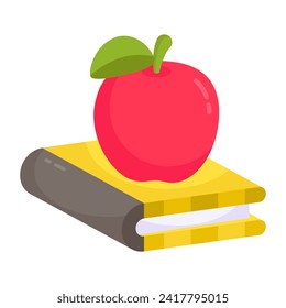 Fruto de manzana con libro de leña, icono de la educación saludable

