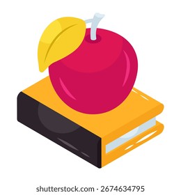 Fruta de maçã com livro próximo, ícone da educação saudável