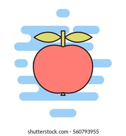 Apple fruit color thin line icon. Cloud background 