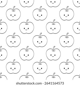 Apple Fruit Coloring Page. Hand Drawn Seamless Pattern for Kids Activities, Printable Worksheets, Educational Fun, and Coloring Pages