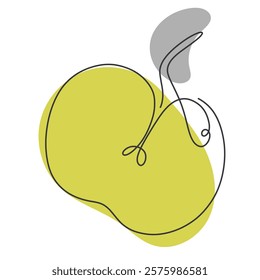 Apple fruit concept. Green apple print. Tropical fruit illustration. Hand drawn line illustration. Minimalism. Poster with fruit. Vector illustration, green color