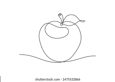 Apple fruit in continious line art drawing style. Minimalist black line sketch on white background. Vector illustration