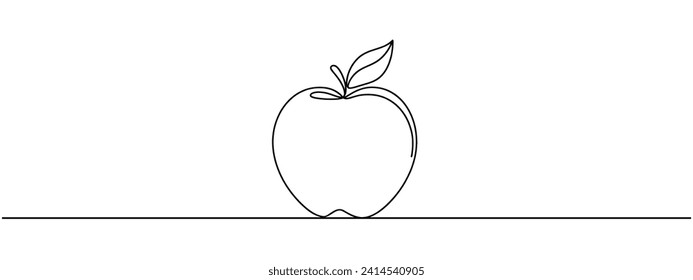 Apple fruit in continious line art drawing style. Minimalist black line sketch on white background. Vector illustration