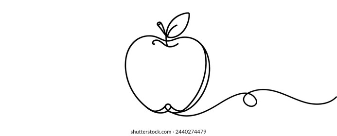Apple fruit in continious line art drawing style. Minimalist black line sketch on white background. Vector illustration.