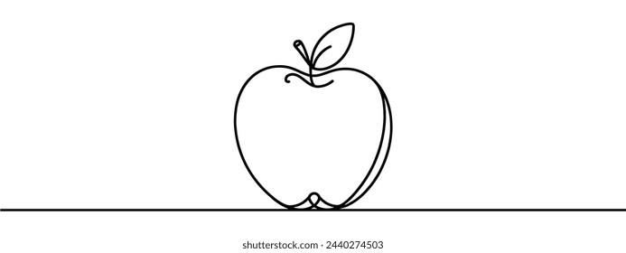 Apple fruit in continious line art drawing style. Minimalist black line sketch on white background. Vector illustration.