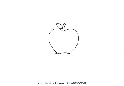 Apple fruit in continious line art drawing style, Apple fruit in continious line art drawing style. Minimalist line sketch isoleted on white background.