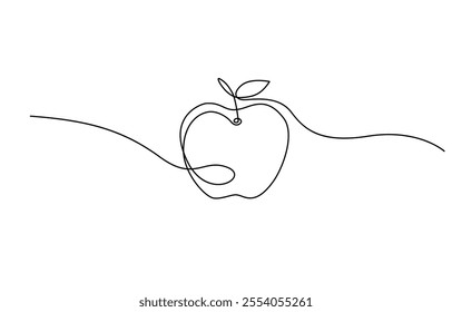 Apple fruit in continious line art drawing style, Apple fruit in continious line art drawing style. Minimalist line sketch isoleted on white background.