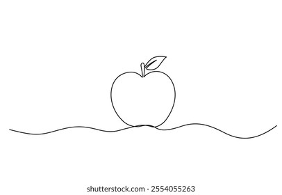 Apple fruit in continious line art drawing style, Apple fruit in continious line art drawing style. Minimalist line sketch isoleted on white background.