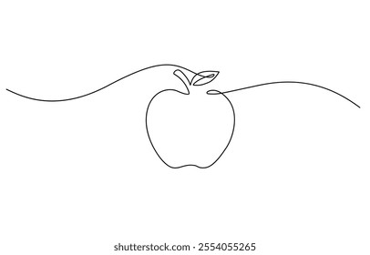 Apple fruit in continious line art drawing style, Apple fruit in continious line art drawing style. Minimalist line sketch isoleted on white background.