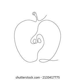 Apple fruit continuous line art. Half of linear apple. Vector isolated on white.