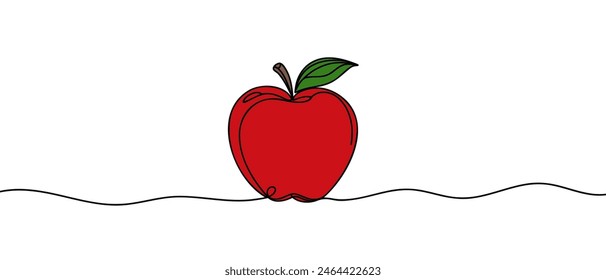Apple fruit in continuous line art drawing style. Minimalist black line sketch on white background. Vector illustration