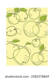 Apple fruit in continuous line art drawing style. Apple fruit design for print, cover, wallpaper, minimalist wall art.