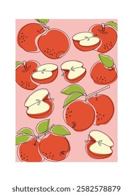 Apple fruit in continuous line art drawing style. Apple fruit design for print, cover, wallpaper, minimalist wall art.